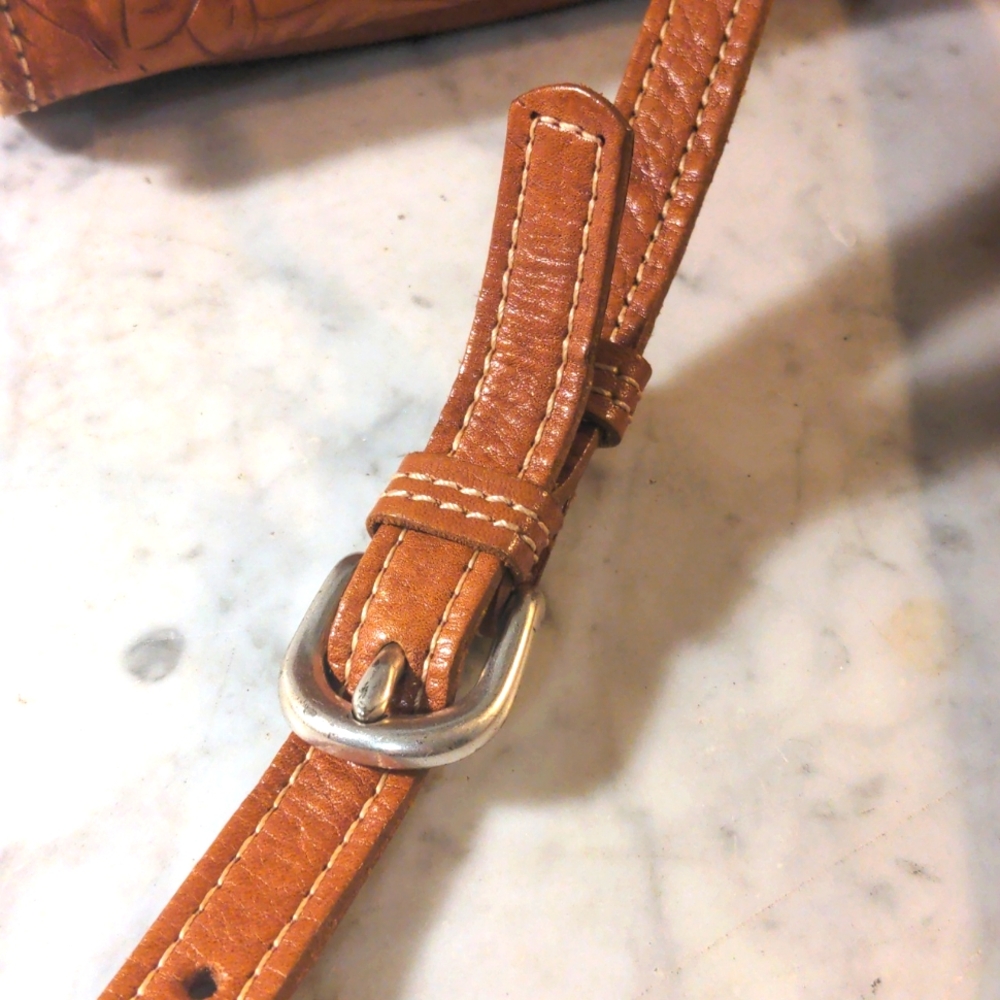 Western Style Crossbody Bag with Embossed Design and Long Strap - Picture 5 of 12